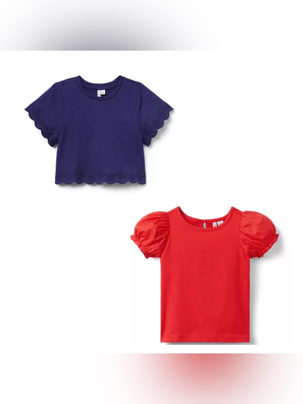 Two Janie & Jack Tops, Puff Sleeve & Embroidered Eyelet Trim Tops, Size 4, NWT